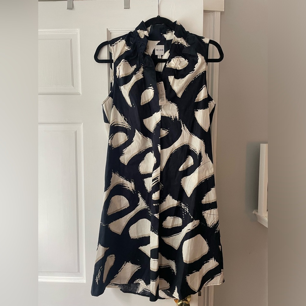 Nic + Zoe, navy and white print dress, size small, new with tags